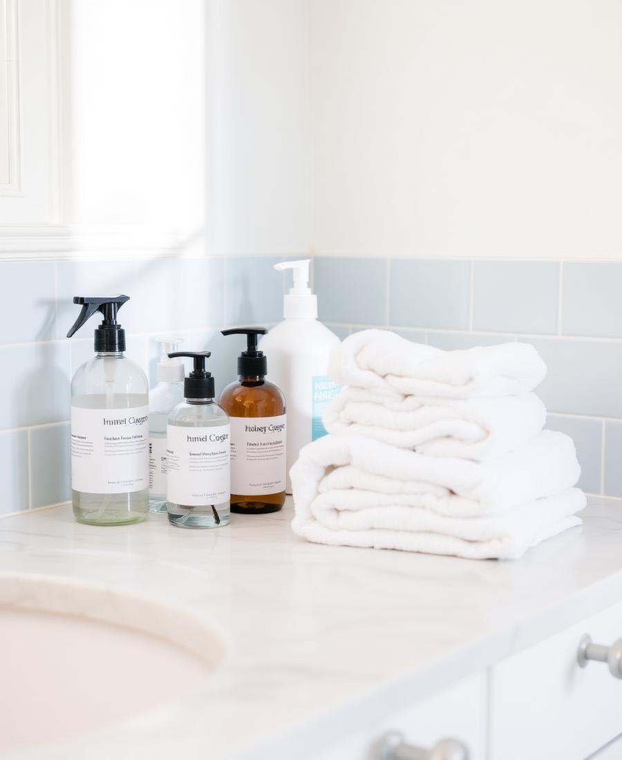 Neatly organized cleaning supplies
